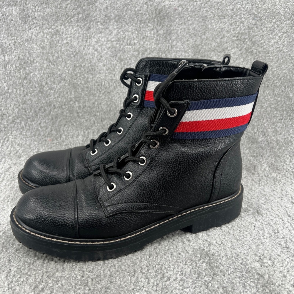 Tommy Hilfiger Lavo2 Black Combat Boots Size 8M Side Zip Lace Up Lug Sole Y2K